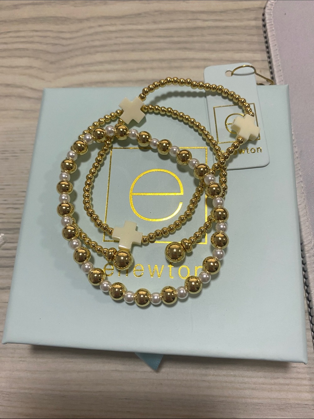 Newton Gold and Cream Beaded Bracelet Set